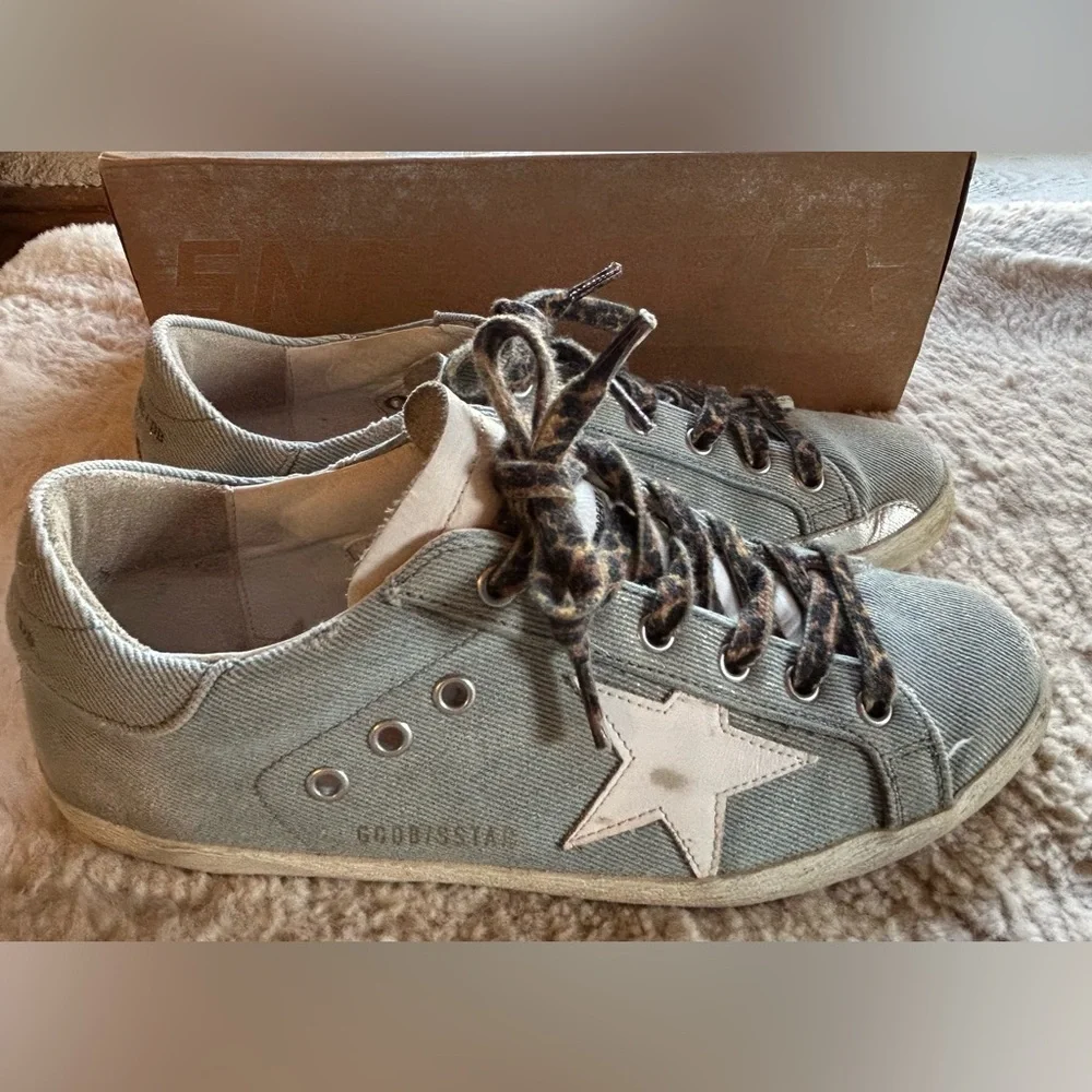 Golden Goose Superstar Denim/silver/peach with leopard laces. Size 39 - Picture 1 of 11